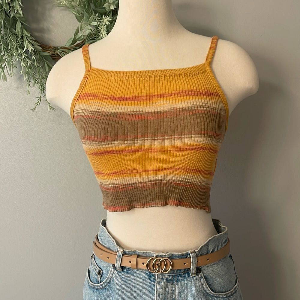Vintage Inspired Striped Cropped High Neck Tank Size Medium